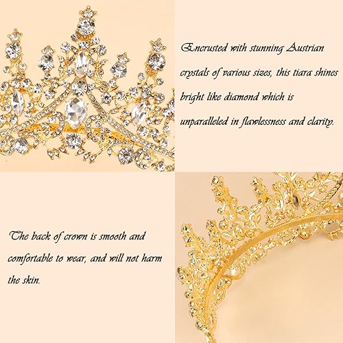 Miniatura 6 de TOBATOBA Corona dorada para mujer, tiara de oro, tiara de cumpleaños, corona de reina, tiara de boda para mujer, tiaras y coronas de cristal,