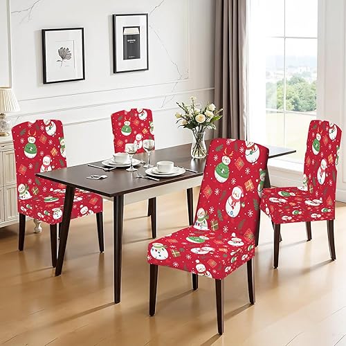 Miniatura 2 de ANNA QUEEN Festive Snowman - Juego de 4 fundas elásticas para sillas navideñas para comedor y cocina, fundas protectoras elásticas para sillas