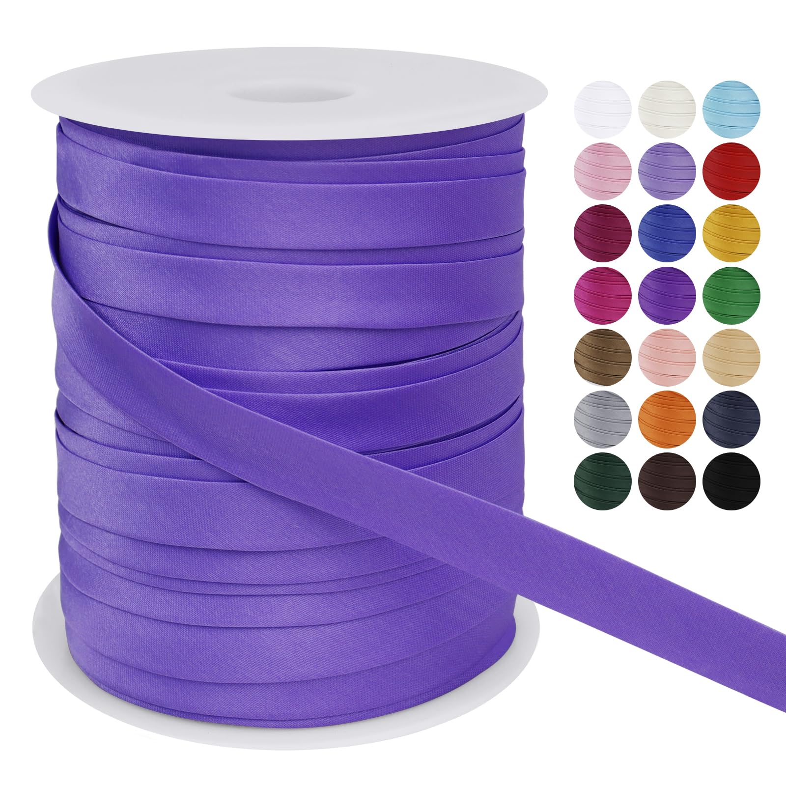 LEREATI Satin Bias Binding Tape for Sewing 3/5 Inch x 50m Sewing Bias Tape Double Fold, Upholstery Webbing Tape for Sewing, Bunting, Seaming, Quilting, Hemming (Violet)