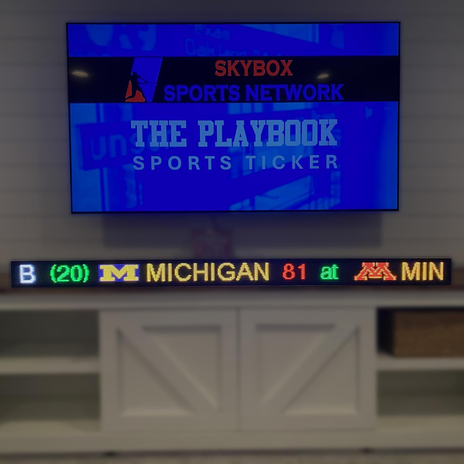 The Playbook LED Sports Ticker Sign | Live Scoreboard | for Man Caves, Offices and Businesses | Hardcore Sports Feed, 48" Length