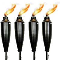 Decowindow 60-Inch Citronella Garden Torches - Pack of 4 Durable Metal Outdoor Tiki Lights for Patio Lawn Backyard Ambiance - Black