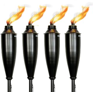 Decowindow 60-Inch Citronella Garden Torches - Pack of 4 Durable Metal Outdoor Tiki Lights for Patio Lawn Backyard Ambiance - Black
