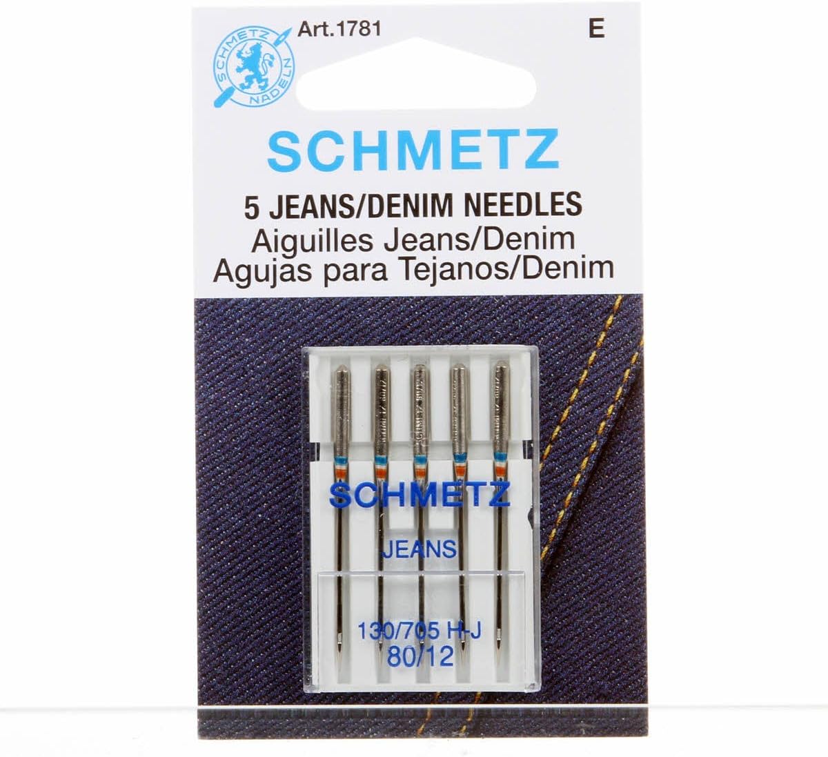 Schmetz Denim Jeans Sewing Machine Needles System 130/705 Package of 5