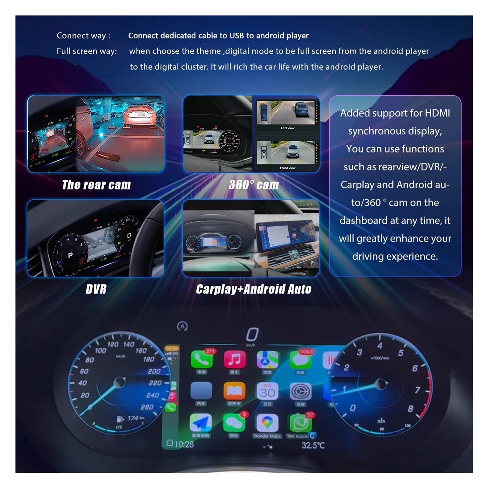 Fit For Benz C S205 W205 117 X253 2015-2018 Cyfrowytachometrsamochodowy