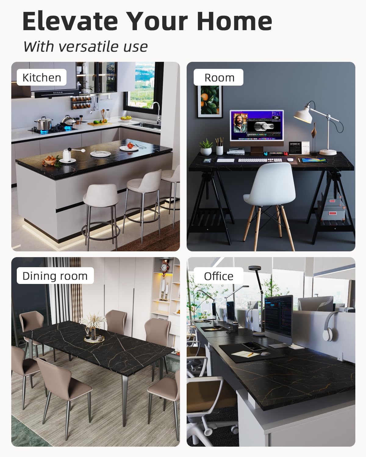 Universal 60 x 24 One-Piece Solid Wood Table Top, 1" Thick Desktop for Stand Up Height Adjustable Desk Frames, Home Office Tabletop, Countertop DIY, Black Marble