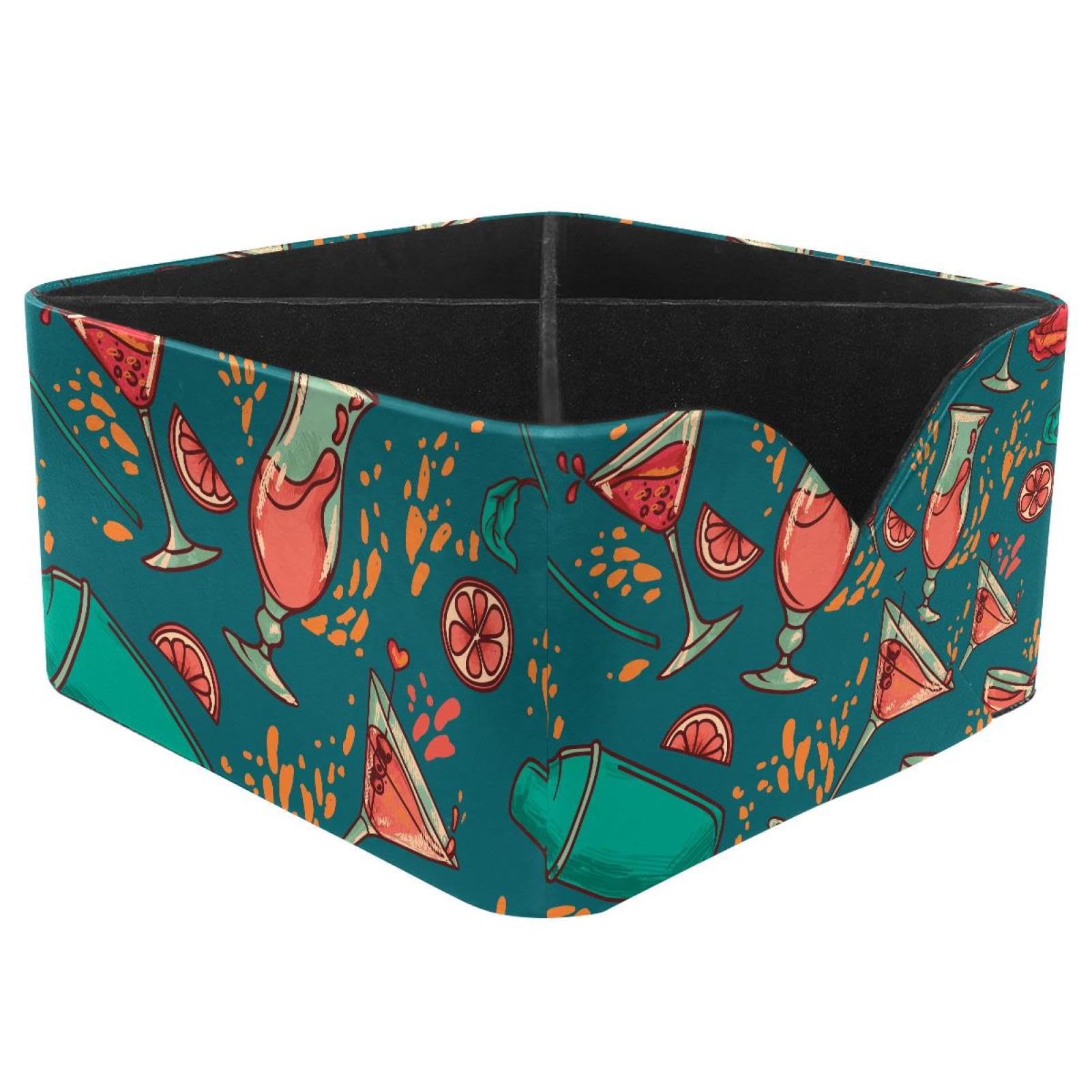 KengjuTesu Cocktails Flowers and Splashes Summer Pattern Desktop Organizer Pen Holder, Rectangular Pencil Cup for Office, Study and Makeup Stations