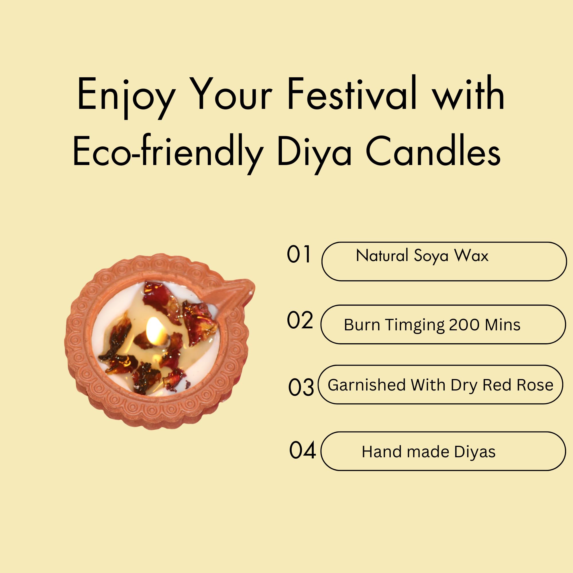 Hikaori Soy Wax Diya Candle to Decor Your Home, Handcrafted & Long Lasting Rose Candles, Ideal for Diwali, Weddings and Celebrations (Pack of 15) 1