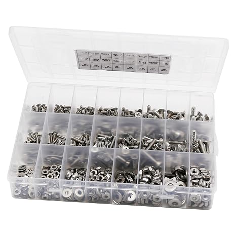 700 Pcs Stainless Steel Screws and Nuts Assortment Kit with Storage Case - 304 Rust-Proof Machine Screws, Flat Washers, Phillips Pan Head (#4-40, #6-32, #8-32, #10-24)