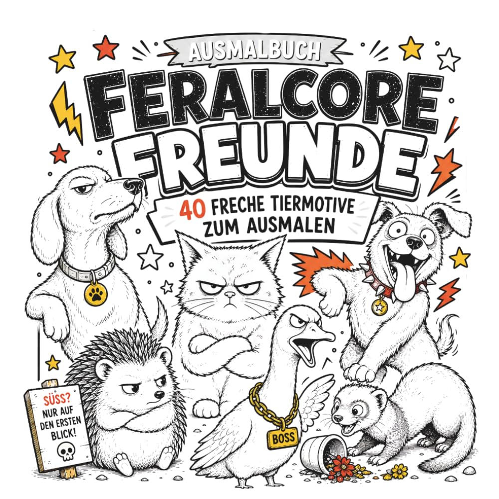 Feralcore-Freunde: 40 freche Tiermotive zum Ausmalen