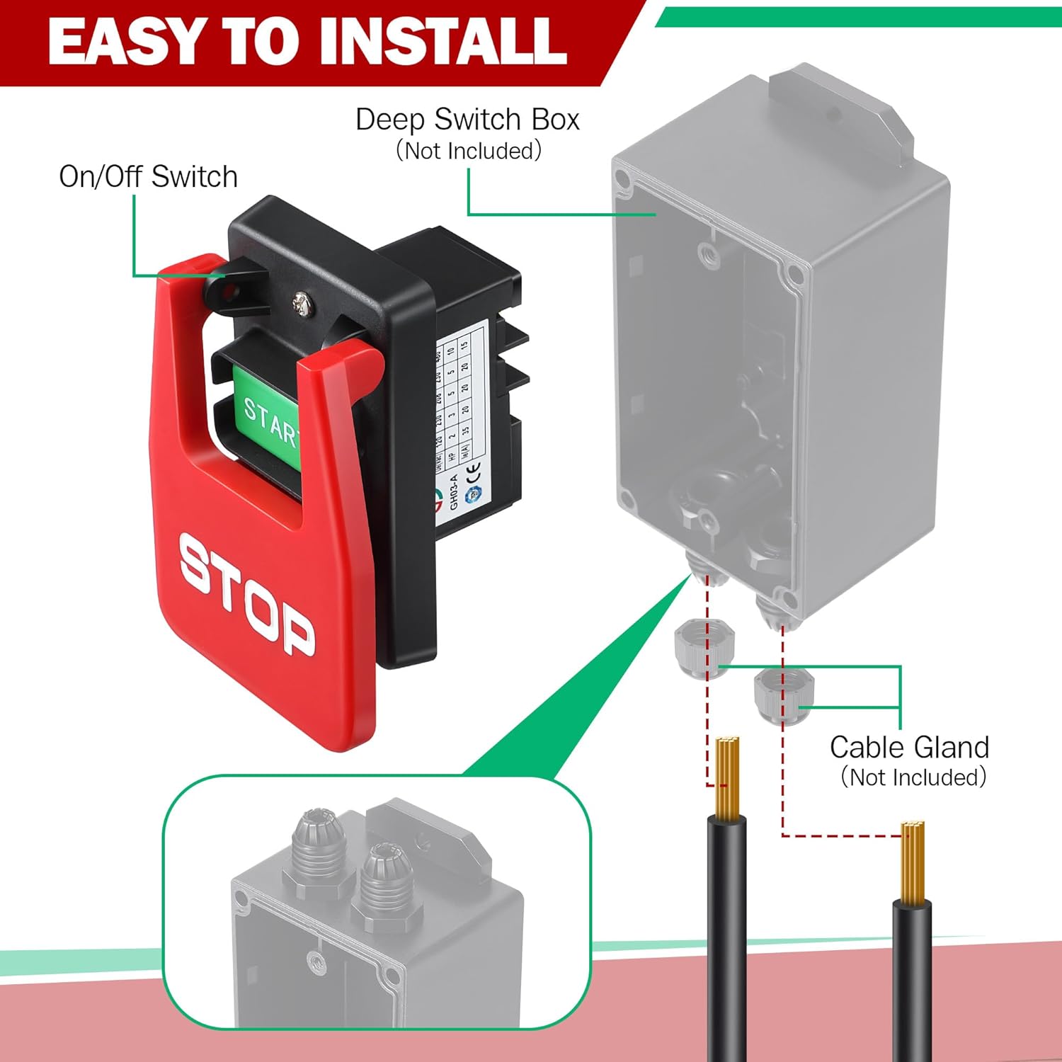 Dreyoo 2 Pack 120v/230v Single Phase On/Off Switch, Efficient Switch On Off, Safety Paddle Switches with Large Stop Sign Paddle Easy Contact for Fast Power for Table Saw, Woodworking Tools