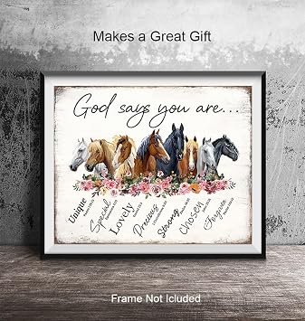 Christianity Religion Horse Wall Art 11x14 - Inspiration spiritual Scripture Boho-chic Farmhouse Poster - God Says You Are Girl Bedroom Decor - Shabby chic decoration - Country Western Gift for Woman
