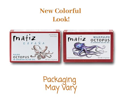 Vista 12 de Matiz Pulpo de Pulpo capturado en estado silvestre Pulpo español en aceite de oliva 4.0 oz, (paquete de 5)