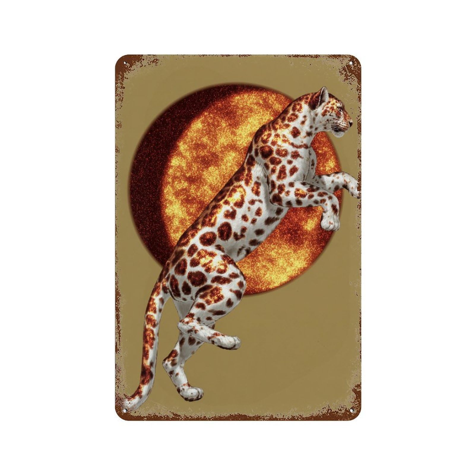Leopard Sunset Art Print Decorative Tin Sign 11.8"x7.9", Shabby Chic Decor for Garage, Pub Or Kitchen