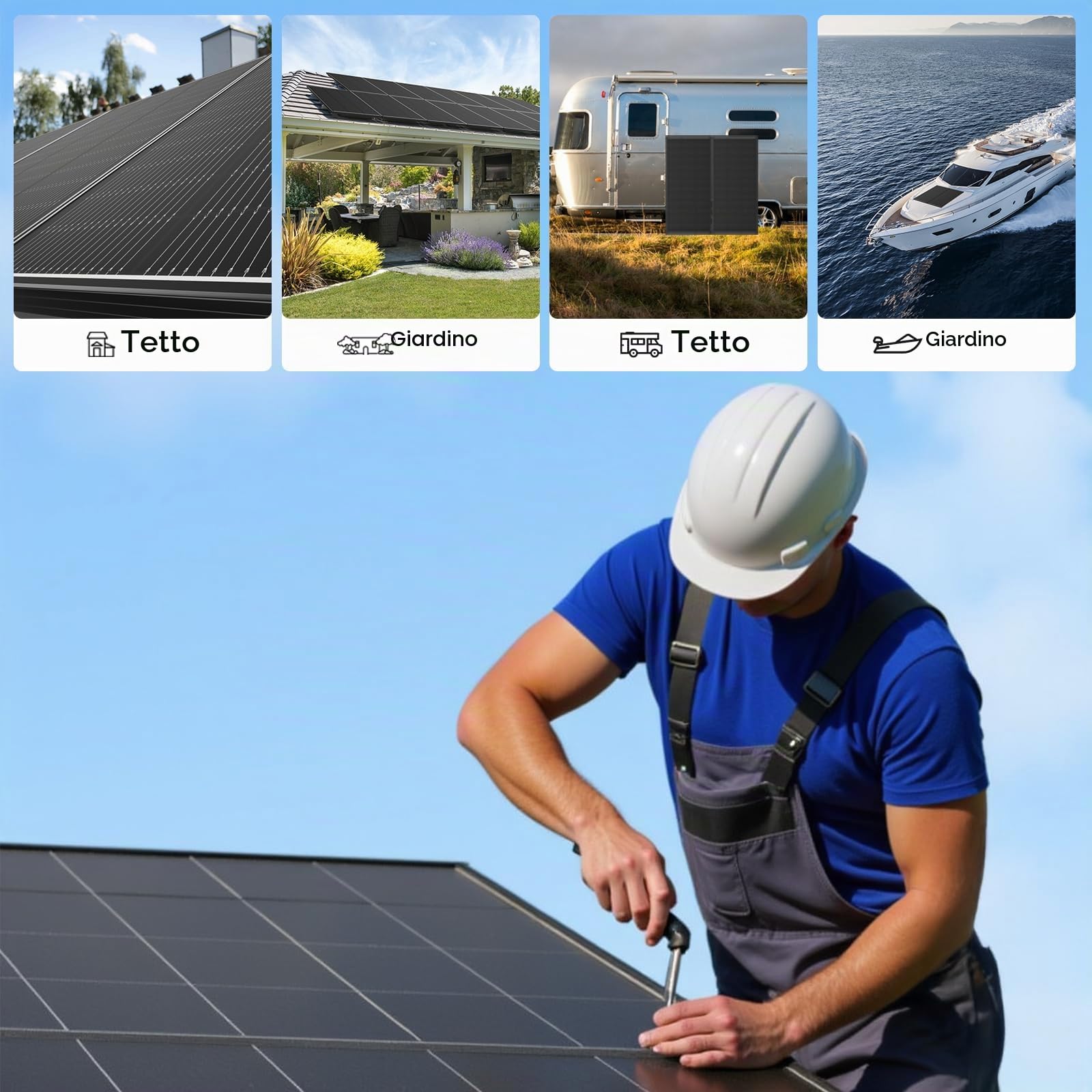 Pannello solare monocristallino da 220 W, modulo solare da 12 V, con telaio in alluminio ad alta efficienza, modulo PV per barca, camper, casette da giardino, casa (220W*2)
