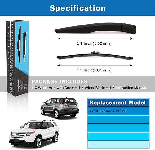 Miniatura 6 de WTI Juego de limpiaparabrisas trasero compatible con Ford Explorer 2020-2023, kit de limpiaparabrisas trasero, nuevo repuesto LB5Z 17526 B