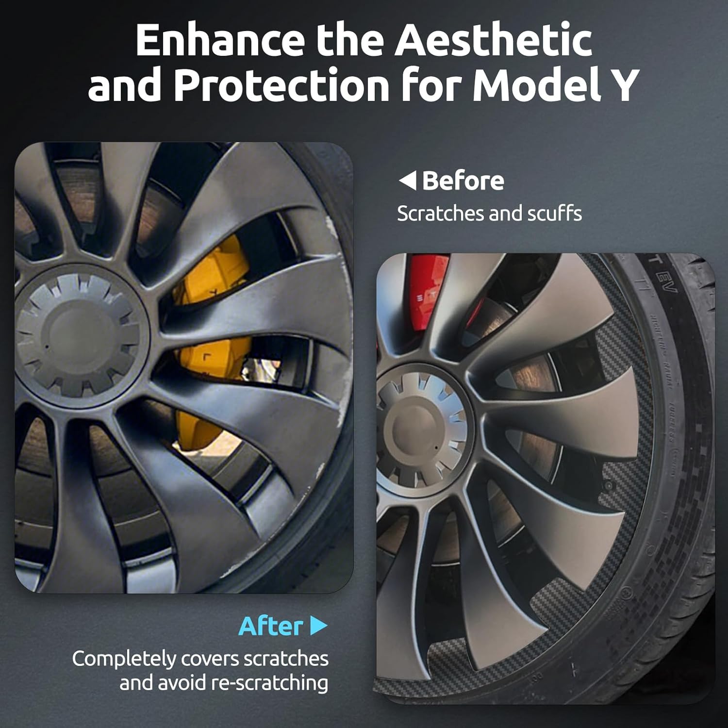 wheel rim protector for tesla model y performance 21 inch überturbine wheels all-in-one car tire trim rings rim case hubcaps wheel cover 2020-2024 model y accessories carbon fiber color 2020-2024 model y 21in