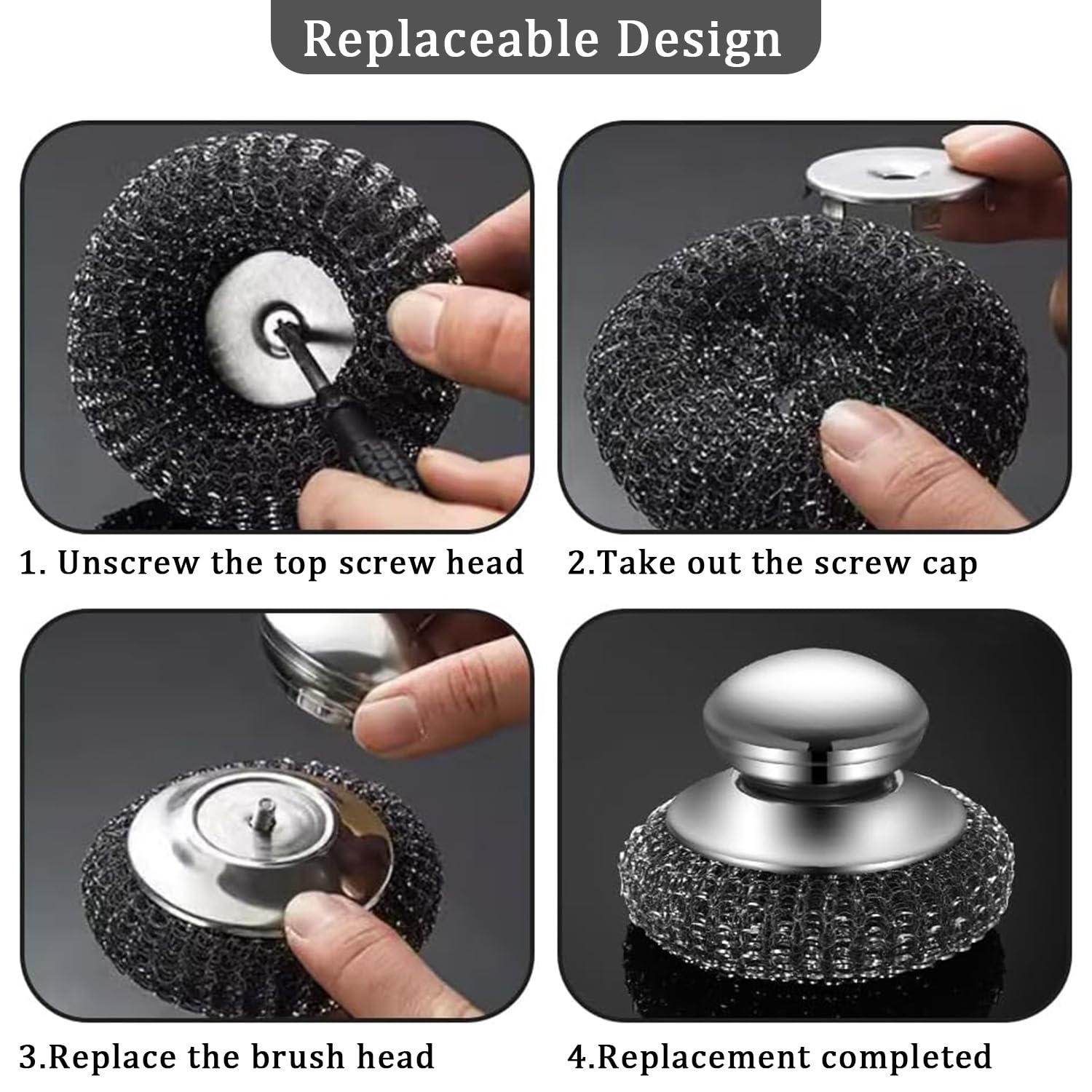 Steel Wool Scrubber, Stainless Steel Scourers With Handle, Stainless Steel Wool Scrubber Handle - Image 2