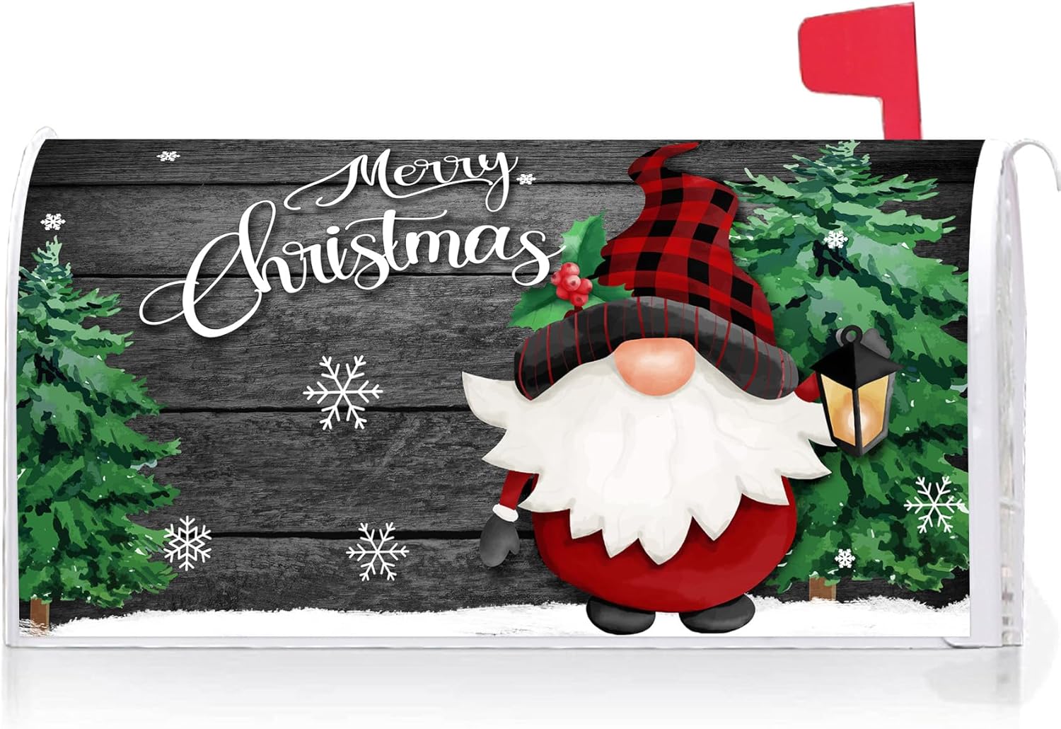 Texupday Merry Christmas Gnome Tree Snowflakes Decoration Mailbox Cover with Magnetic Strip Winter Holiday Mailbox Wraps Post Letter Box Cover Standard Size 21" X 18" for Garden Outdoor Yard Decor