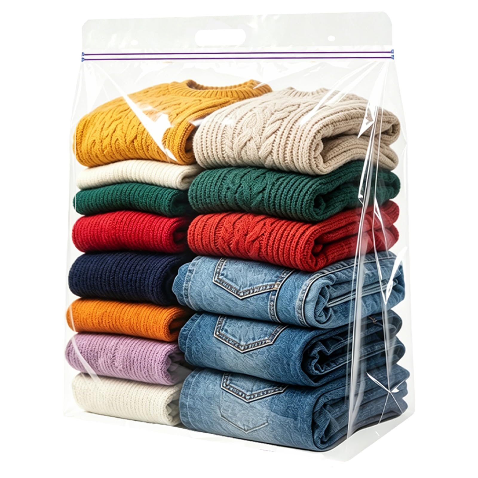 10 Gallon Large Handy Storage Bags, Pack of 3, 24"x24" Clear Plastic Zipper Storage Bags with Handle, Resealable Heavy Duty Jumbo Ziplock Storage Bag for Linens, Clothes, Baby，Sports, 3 Mil Thick