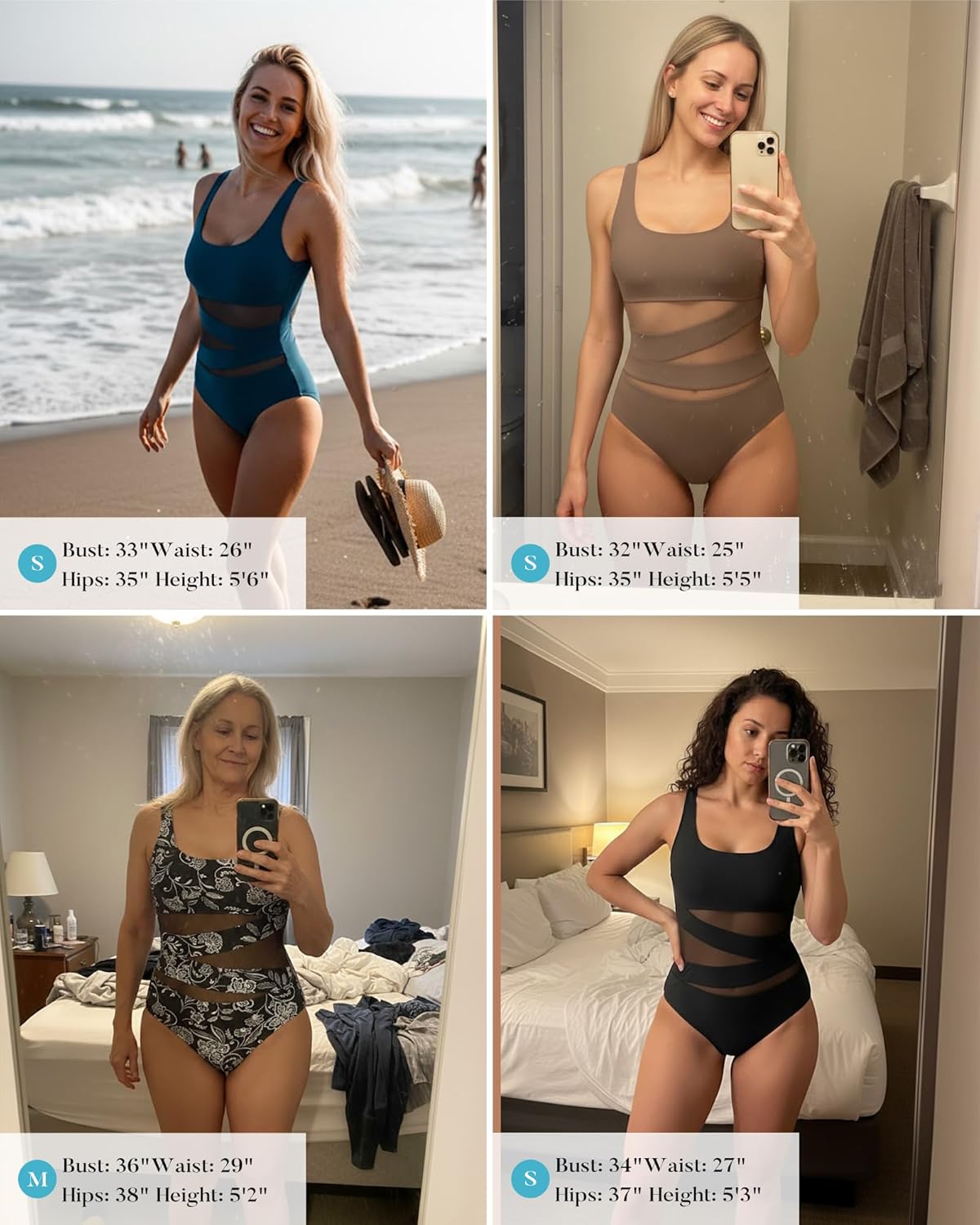 B2prity Women's Mesh One Piece Swimsuit Tummy Control Sexy Bathing Suit Push Up Swim Suit Slimming Swimwear - Image 3