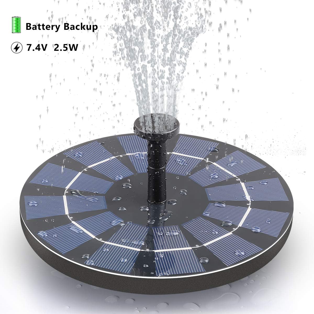 SOARAISE Solar Fountain with Battery Pack, 2.5W Powered Fountain Bird Bath Fountain Pump Free-Standing Outdoor Solar Panel Kits Water Pump for Birdbath, Garden, Pool, Pond