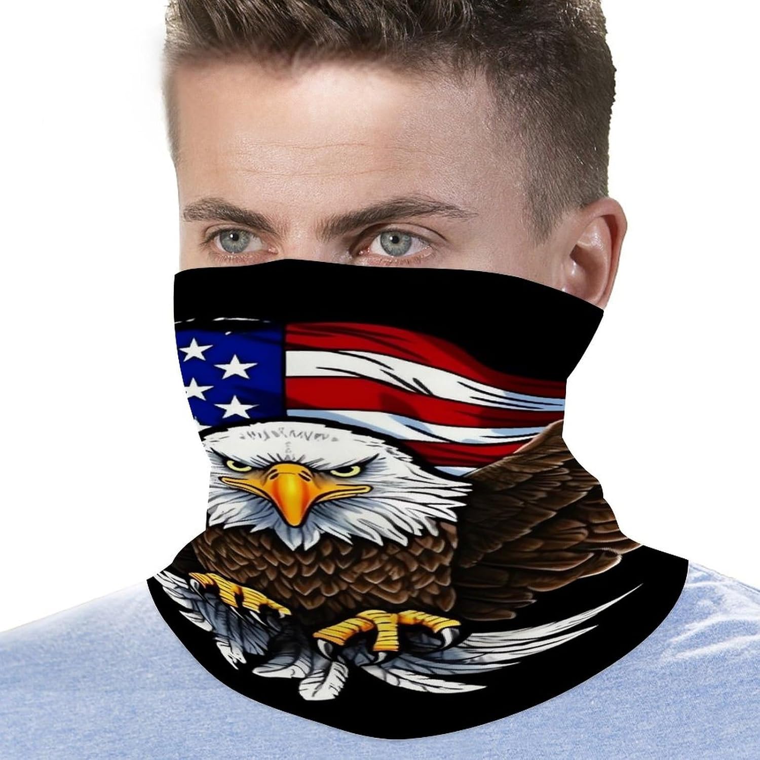 Neck Gaiter for Men Women USA Flag Patriotic Eagle Balaclava Windproof Face Mask Breathable Bandana Sun Protection Face Cover Scarf Headband for Skiing Hiking Cycling