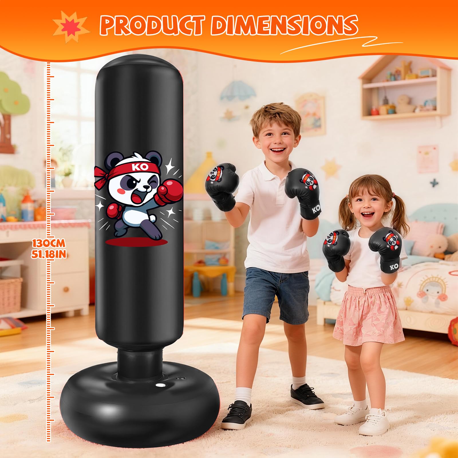Boxsack Kinder Ninonly 130cm Muster Standboxsack Kinder mit Boxhandschuhen Üben von Karate,Taekwondo für Jungen und Mädchen
