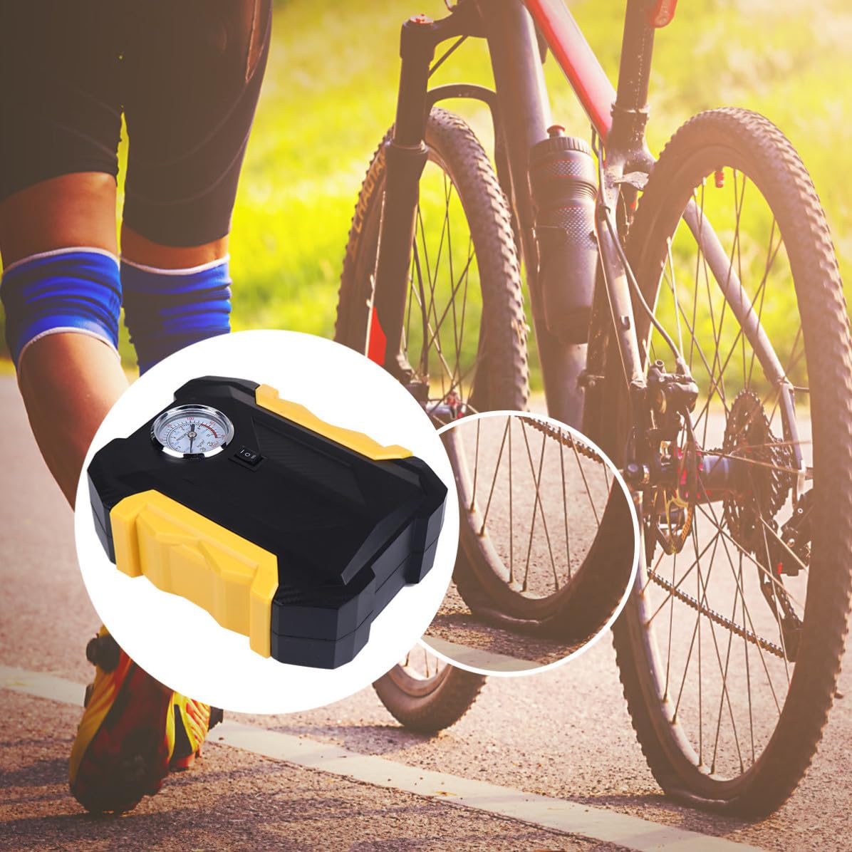 Gonfleur de Pneus Portable 2000mah pour Voiture et Moto, Jaune