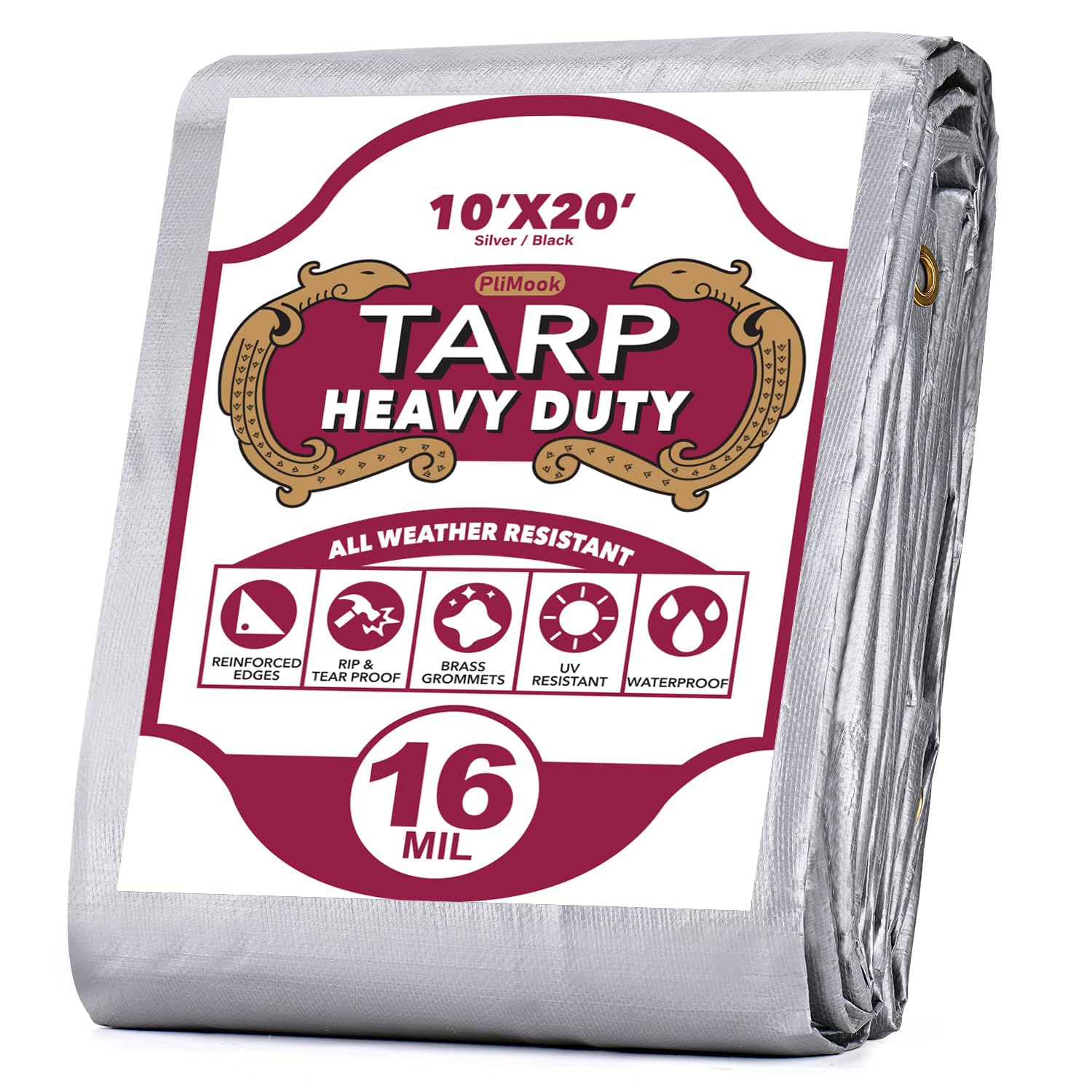 Tarp 10x20FT, 16 Mil Heavy Duty Large Tarps, Waterproof Tarp Cover with Brass Grommets and Reinforced Edges, UV Resistant, Rip & Fade Proof, Large Tarp for Shelter Camping Car Tent