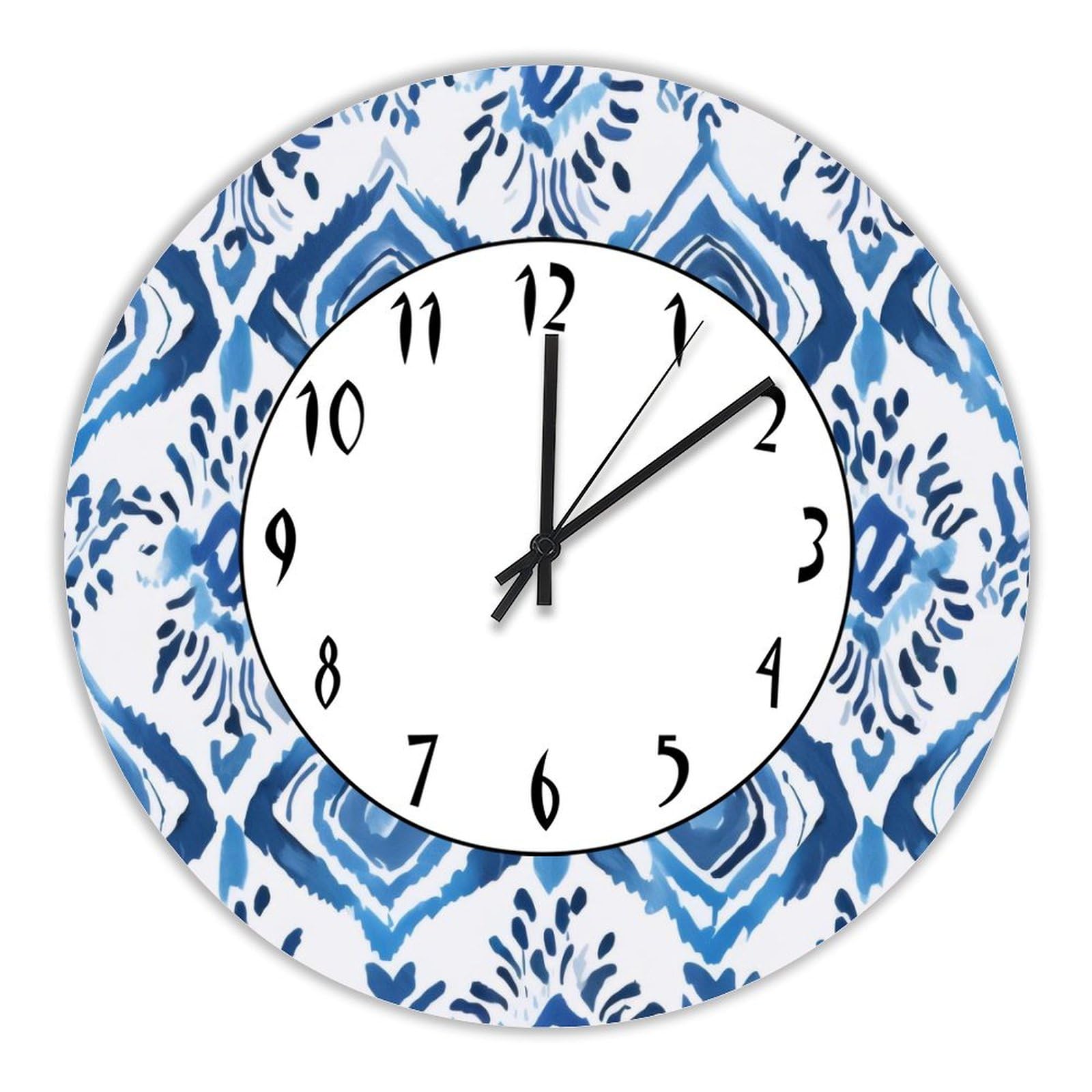 Horloge murale pour chambre et bureau en bois bleu Ikat pour sublimer votre intérieur moderne