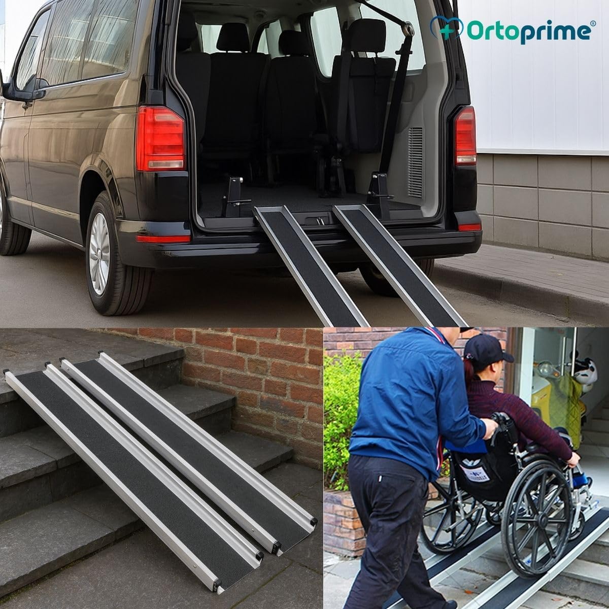 OrtoPrime Rampas Telescópicas para Silla de Ruedas Pack X2 Extensibles Rampas Minusválidos Antideslizantes - Rampa Salva Escalones Aluminio escalón PORTÁTIL - Rampa Silla de Ruedas Salvaescaleras