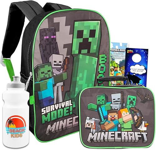 Miniatura 6 de Mochila de Minecraft y lonchera para niños, paquete de suministros escolares de Minecraft con mochila de Minecraft, bolsa de almuerzo, botella de