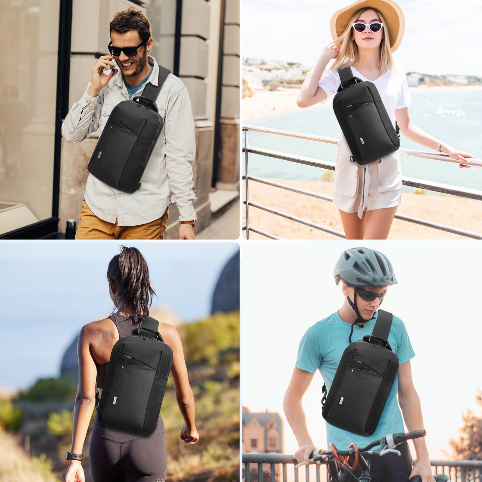 MoKo Compact EDC Sling Bag for New 13-inch iPad Pro M4 & Air M2 2024, Minimalist Chest Shoulder Crossbody Bag for Commute Daily Use, Single Strap Small Daypack for 13" MacBook Air M3/Pro, Black