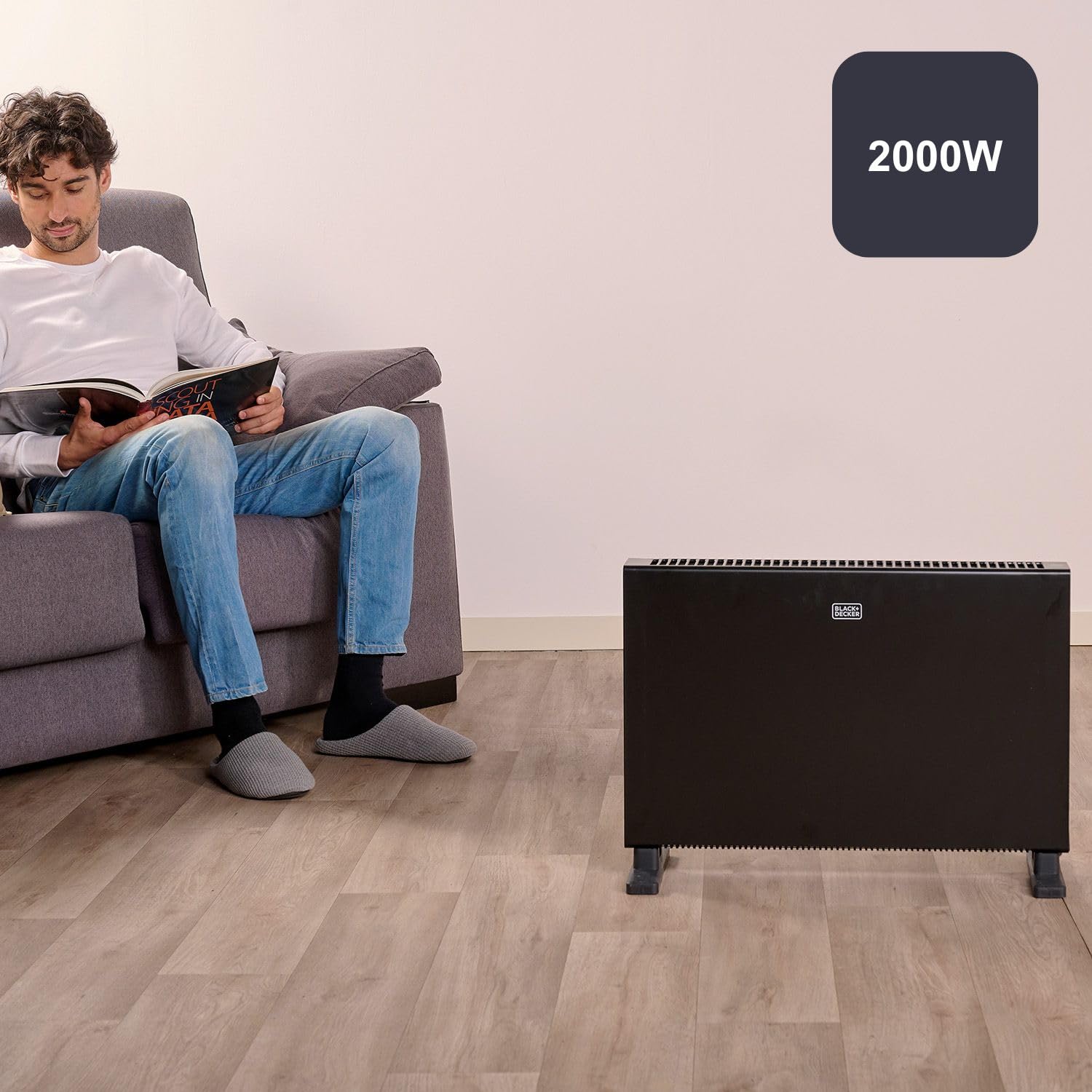 BLACK+DECKER BXCSH2001E konwektor, ogrzewanie, wentylacja, 2000 W, wyświetlacz LED, 2 poziomy mocy, timer, zabezpieczenie przed przegrzaniem, uchwyt do noszenia, czarny
