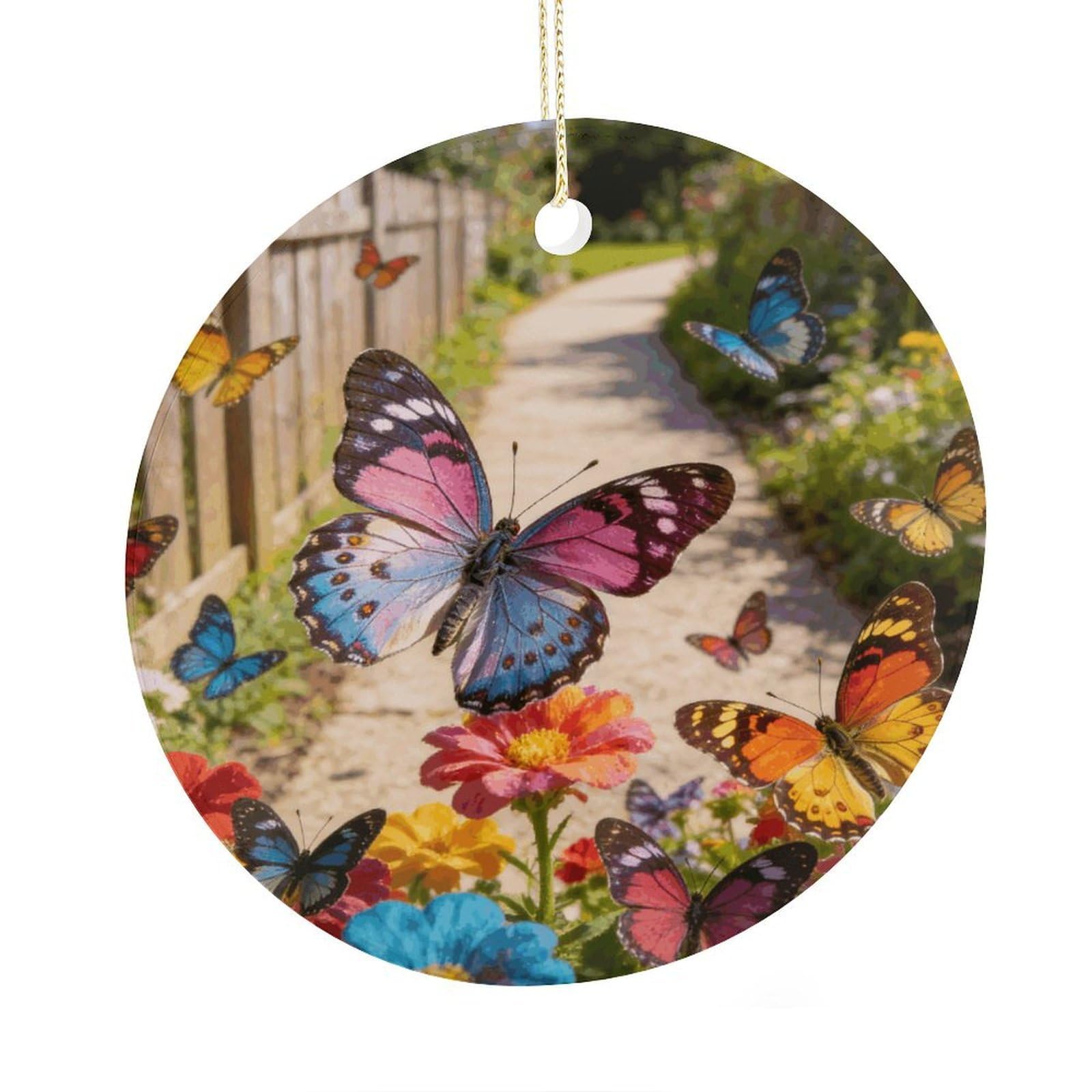 Fodpand Women's Style Butterfly Dance Along The Flower Path Ceramic Christmas Ornament,Wall Hanging Decor Windows Hanging Decor Best Friend Birthday Gifts, Friendship Gifts Car Hanging Ornament Gift For Girls, Teach