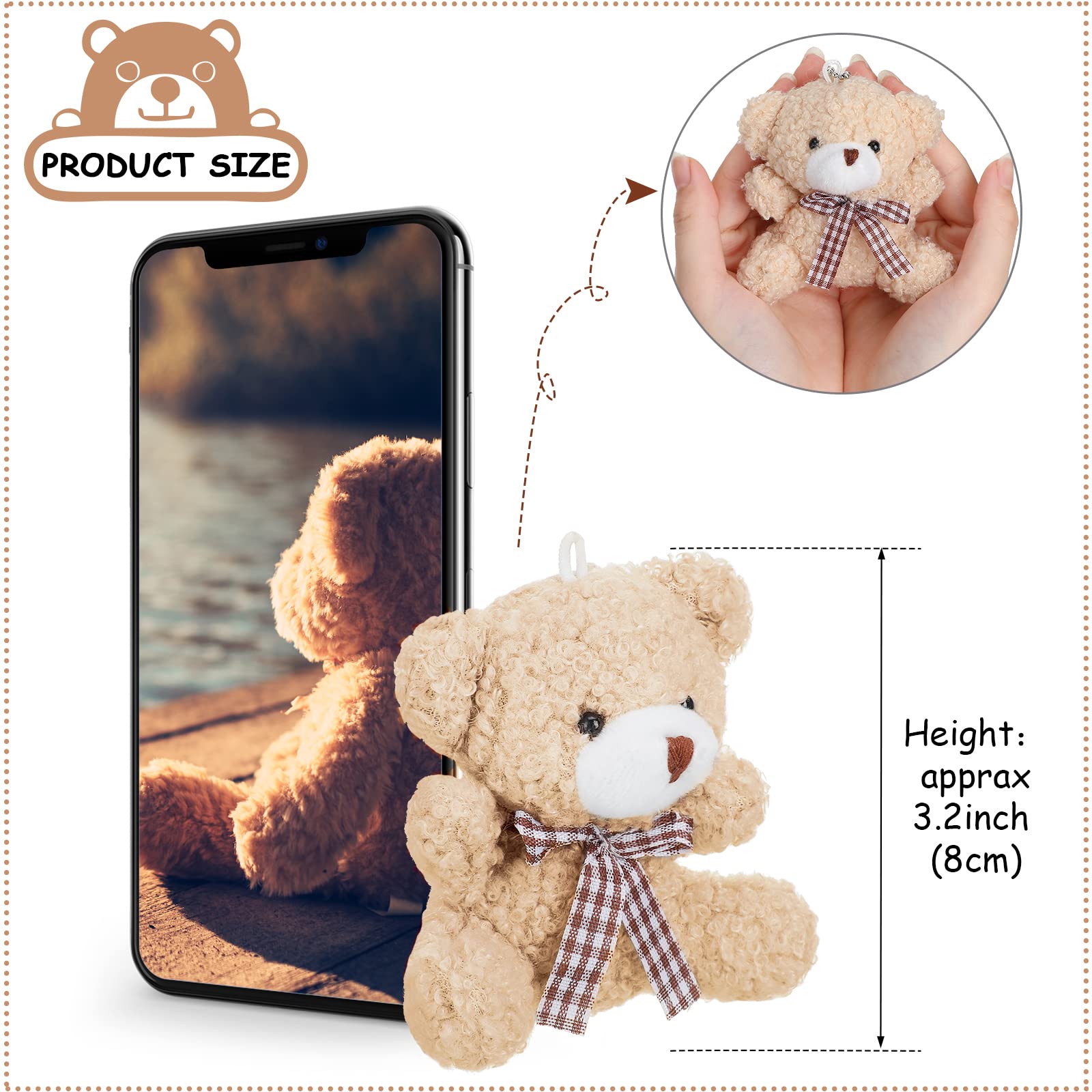 Zomiboo 12 Pezzi 4 Pollici Mini Animali di Orsetto Coniglietto Cucciolo Koala di Peluche Giocattoli Pasquali Bambole Pelose per Compleanno Portachiavi (Orsetto, Albicocca e Bianco)