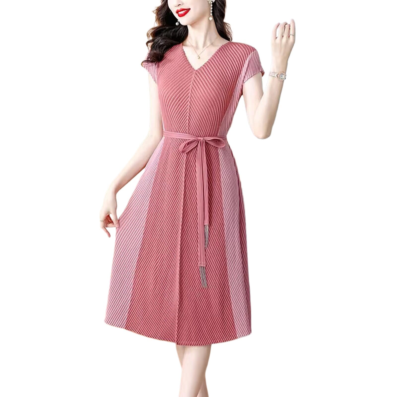 Robe d'été mi-longue manches courtes patchwork femme chic légère - 8