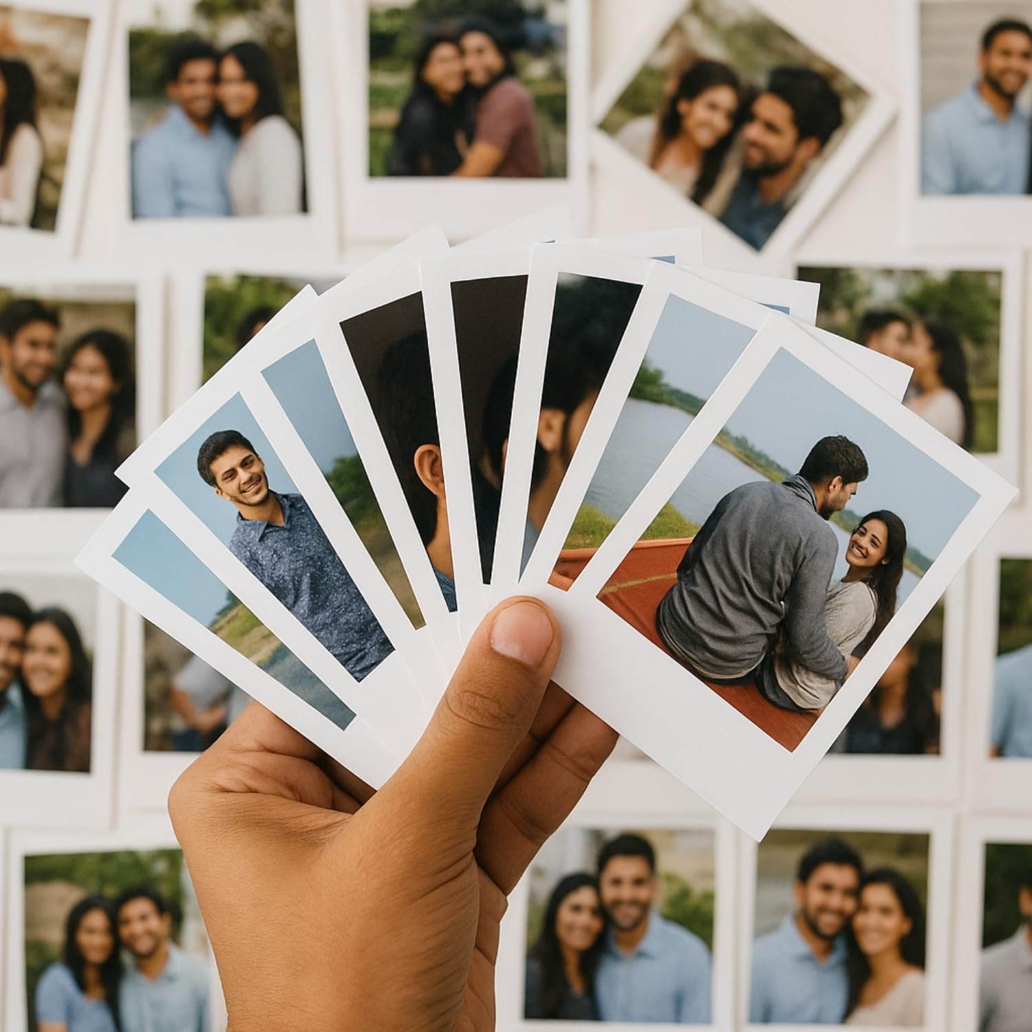 Bhvya Creations 16 Customised Mini Photo Prints Personalized Gifts with Your Photos | Vintage Style Polaroid Cards | 300 GSM Glossy Paper | Multicolour 4 x 3 Inches, White, (Pack of 16)-image-2