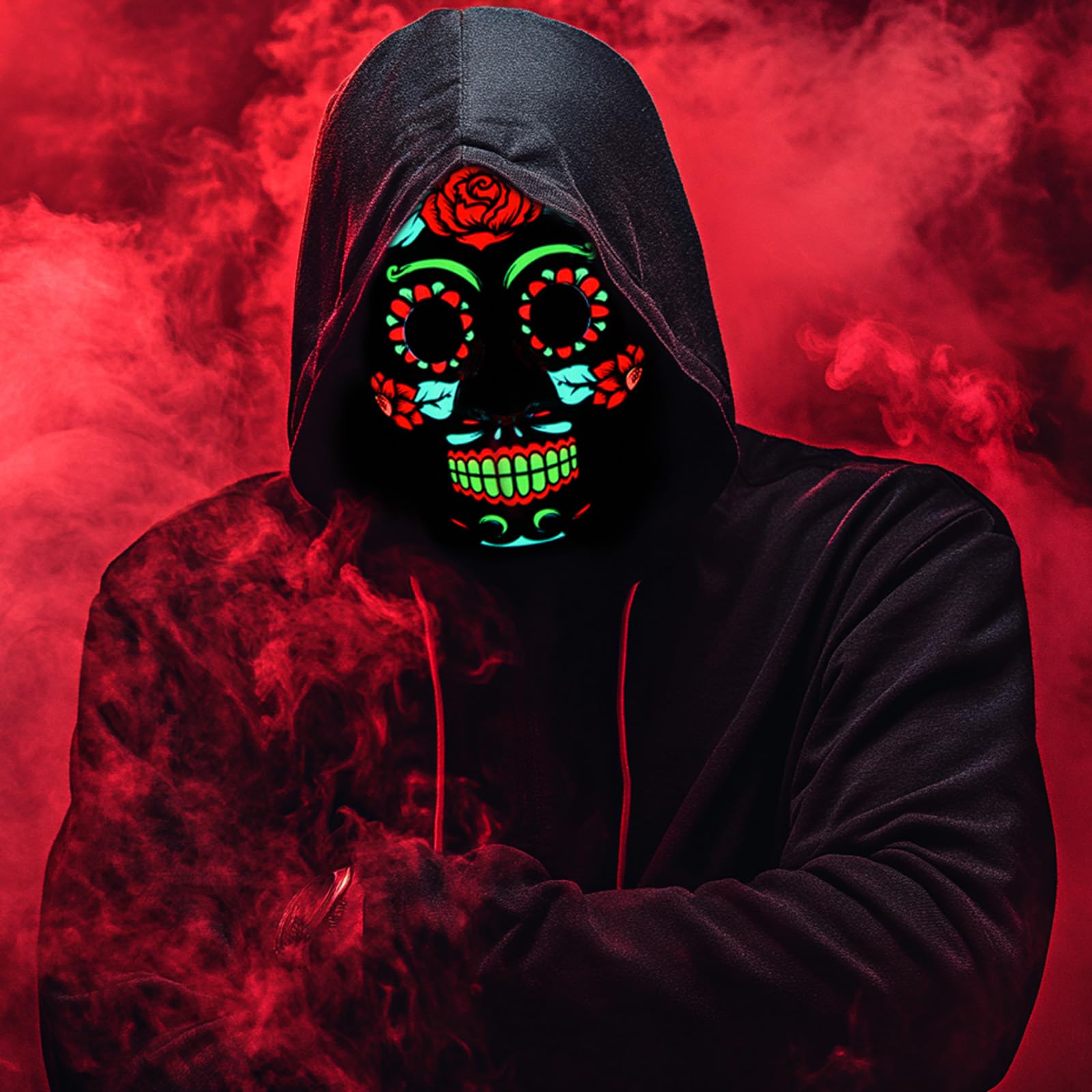 LED Day of the Dead Mask Light Up Halloween Mask 3 Lighting Modes dia de los Muertos Sugar