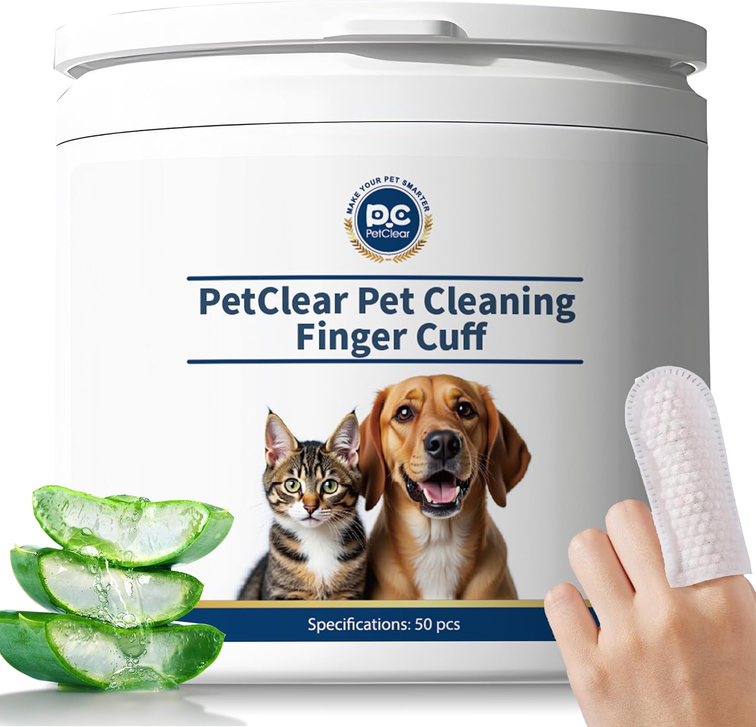 Cleaning Finger Wipes for Dogs and Cats, 4 in 1 Pet Finger Wipes, Cleaning, Soothing, Decodorizing Teeth, Ears, Eyes, Chin, Removes Dirt and Odors, Non Irritating, 50 Pcs (3 Count)