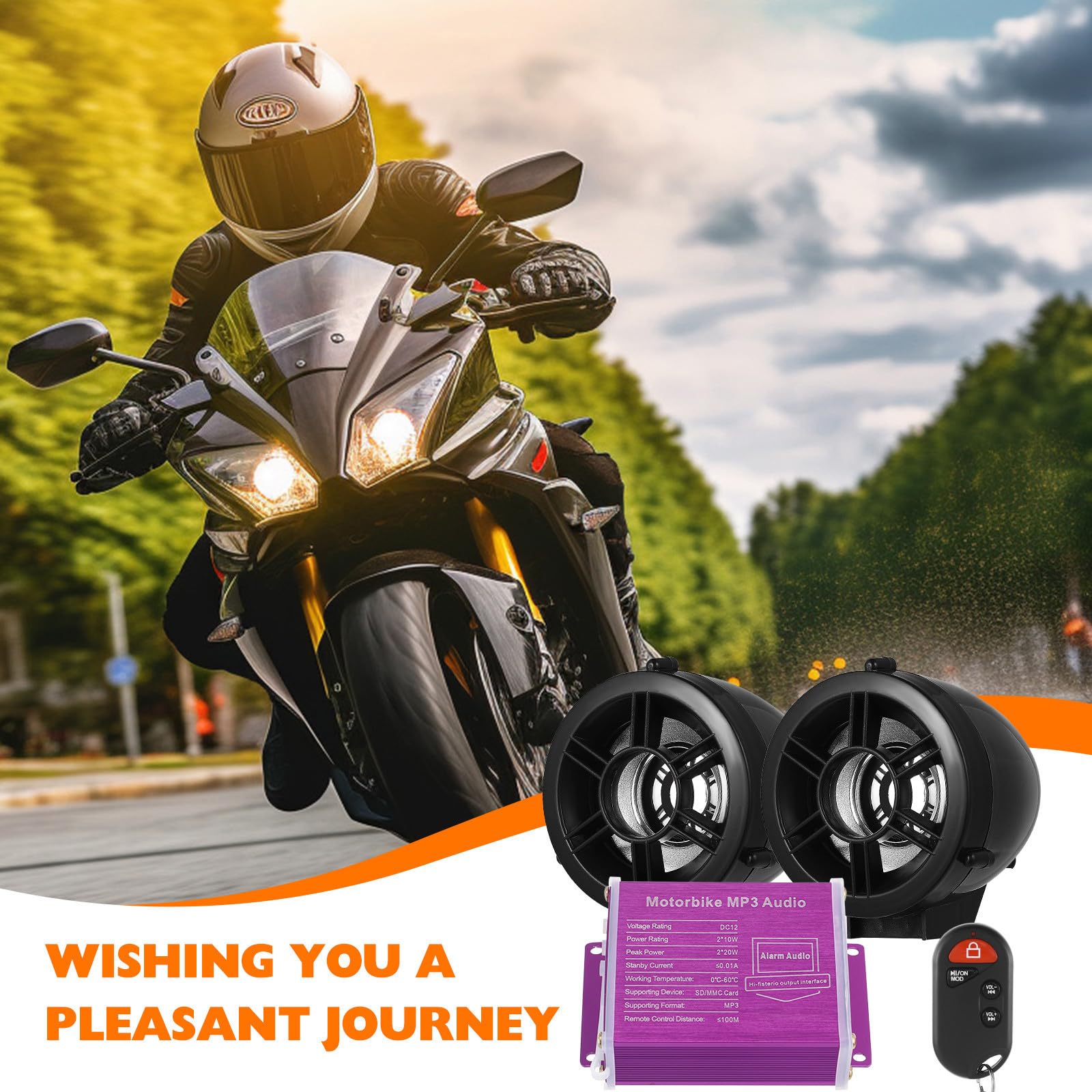 Sistema de Audio para Motocicleta Altavoces y Radio Integrados, Compatible Conexión Telefónica para Viajes en Moto