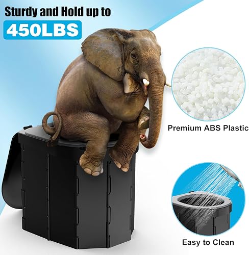 WADEO Portable Camping Toilet, Foldable Heavy Duty Travel Toilet for Adults, Sturdy 400lbs Capacity, Compact Car & Van Toilet with Lid & Bags for Camping, Hiking, Road Trips (Black + Seat Cushion) - 3