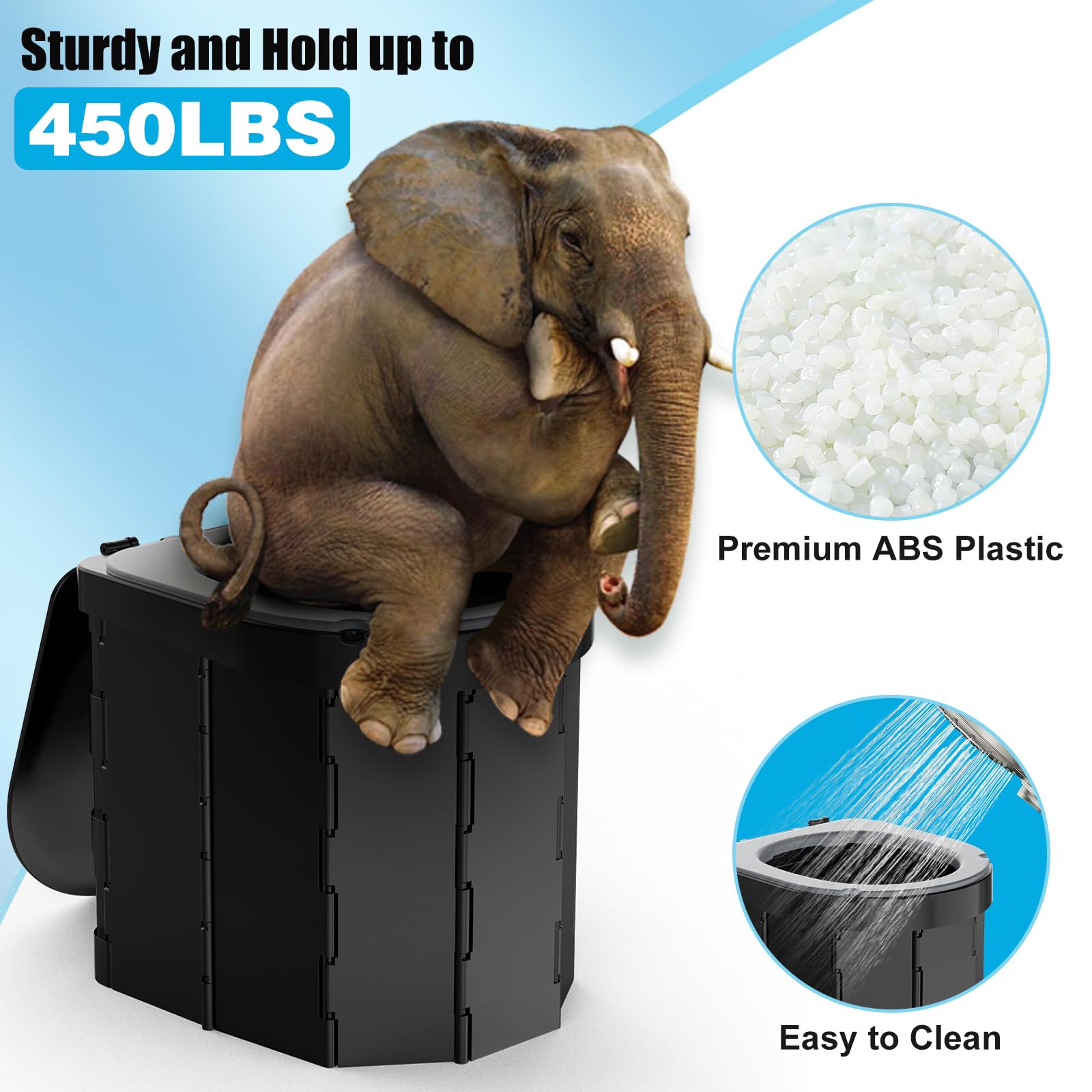 WADEO WC da Campeggio aggiornato, Portatile per Adulti, Pieghevole con Coperchio e portarotolo, Perfetto per Viaggio, Auto (Sedile Morbido)