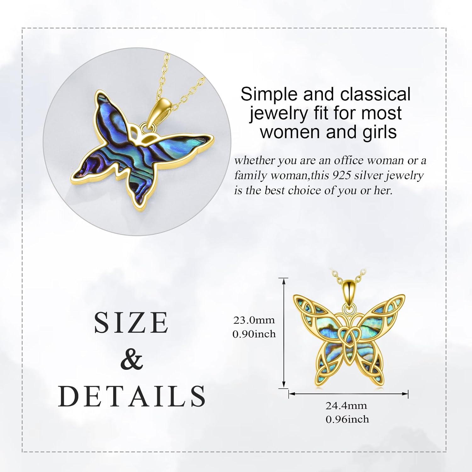 KQF Butterfly Necklace for Women Sterling Silver Celtic Knot/Filigree Abalone Shell Butterfly Pendant Necklace Dainty Vintage Butterfly Jewelry Gift for Girls Mom Daughter Girlfriend - Image 4