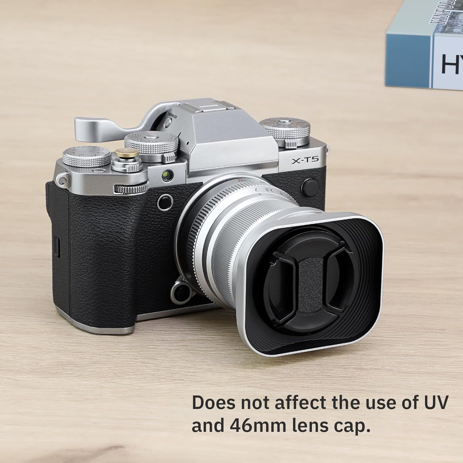 Haoge Bayonet Square Metal Lens Hood for Fujifilm Fuji Fujinon XF 50mm F2 R WR Lens Silver LH-X50W, on XPro3 X-T50 XT5 X-T4 X-T30 X-T3 X-E4 X-A5 X-A20 X-E3 X-H2