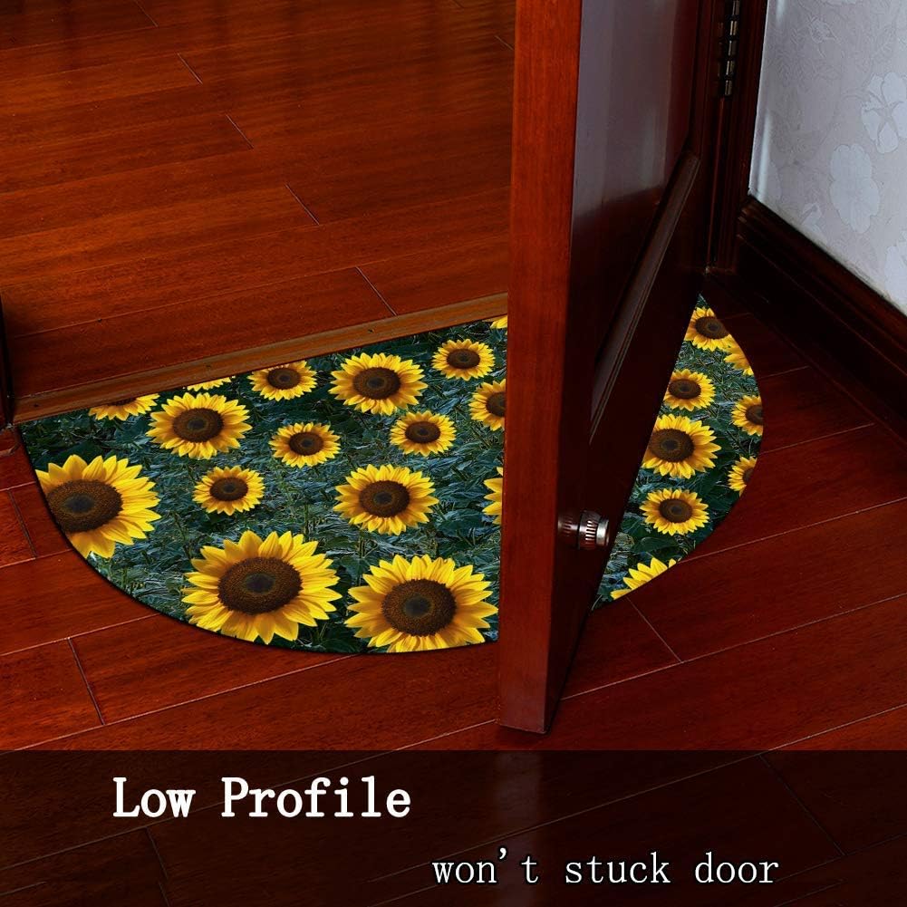 Sunflower Printing Doormat Half Round Non-Slip Low Profile Door Mat for Entryway Welcome Rug for Front Door, Indoor Outdoor Decorative Floor Mat Low-Profile Easy Clean (18x30 inches)