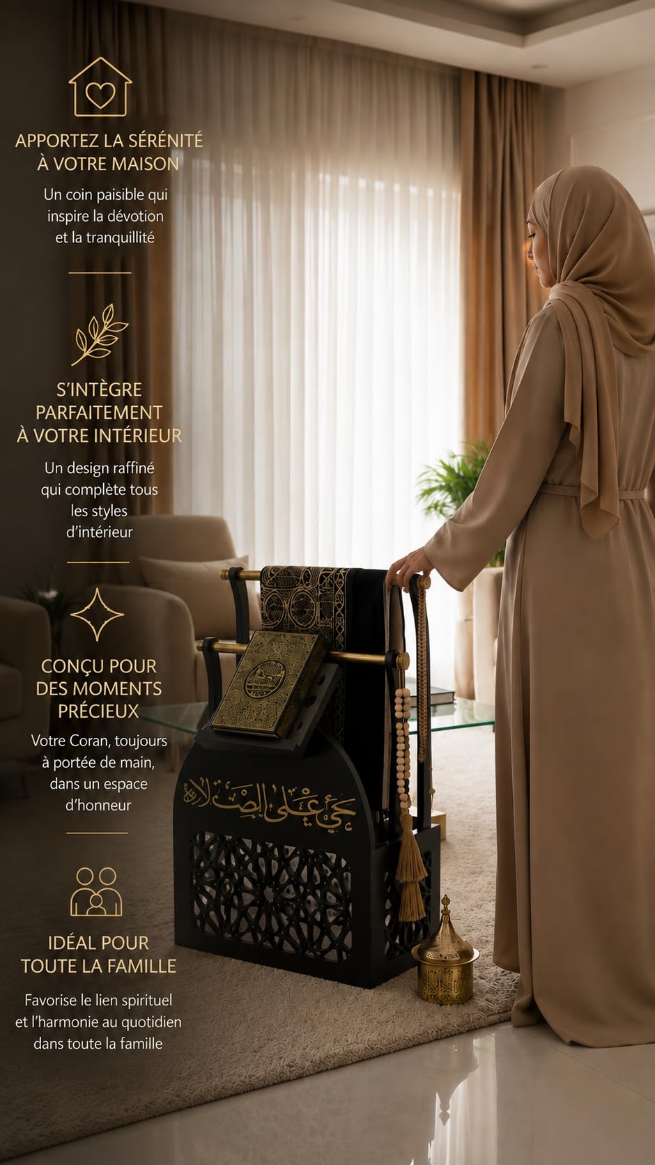 Tapis de Prière Musulman Rangement Coran Tesbih Support