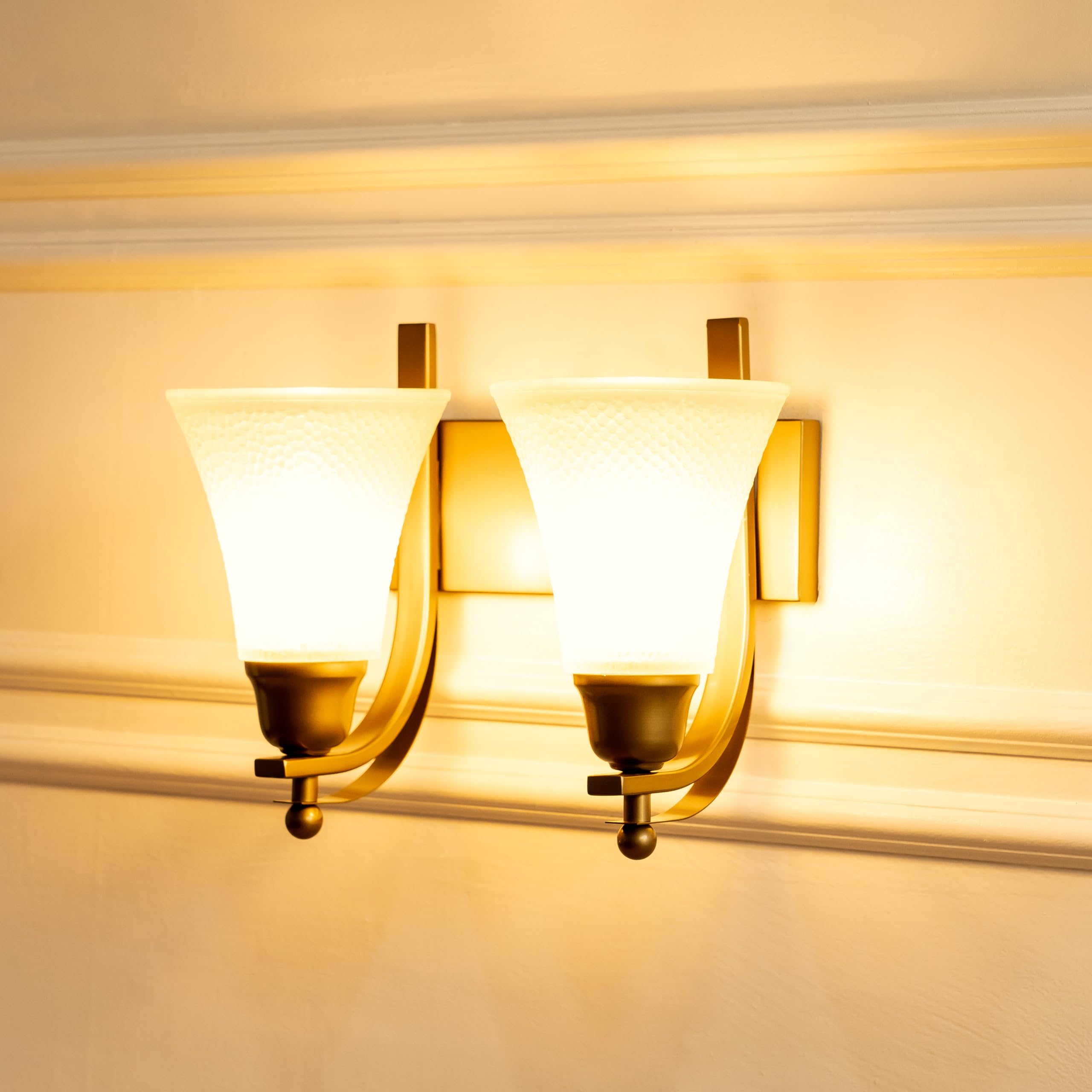 Divine Trends Antique Brass Finish Double J Wall Light with Frosted Hammered Glass Shade for Living Room, Bedroom, Home Decoration, Hotel Wall Lamp Pack of 1-image-29