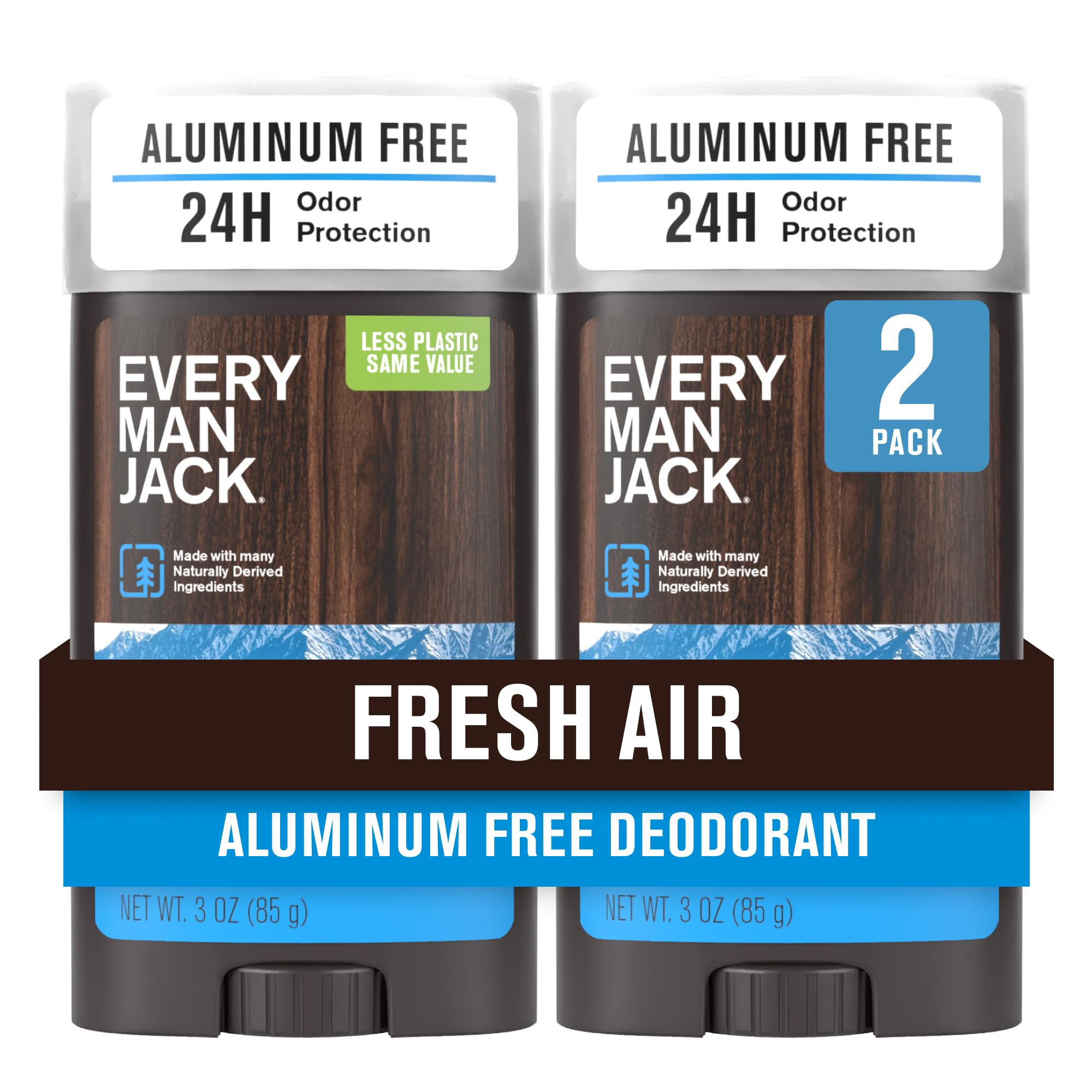 Every Man Jack Fresh Air Men’s Deodorant - Stay Fresh with Aluminum Free Deodorant For all Skin Types - Odor Crushing, Long Lasting, with Naturally Derived Ingredients - 3oz (2 Pack)