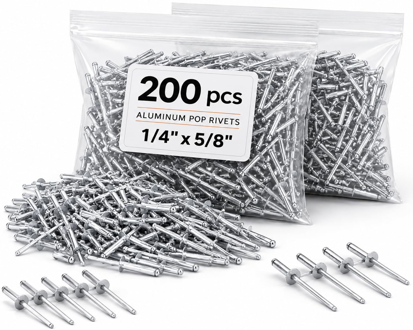 200PCS Large Flange Aluminum Pop Rivets 1/4" x 5/8" Big Head Steel Mandrel Dome Body Blind Clenches Set for Sheet Steel Duct Work Aluminum Boat Clenches Long Pop Rivets